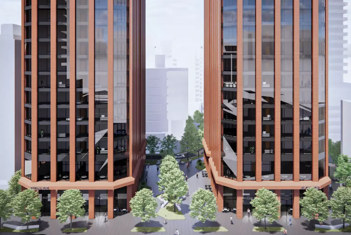 Rendering of 110-150 Eglinton Ave East Condos exterior close up arch
