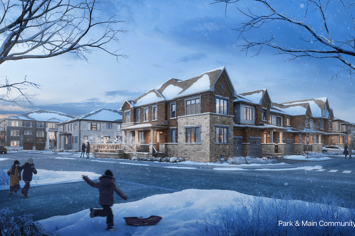 Rendering of Park & Main exterior in winter
