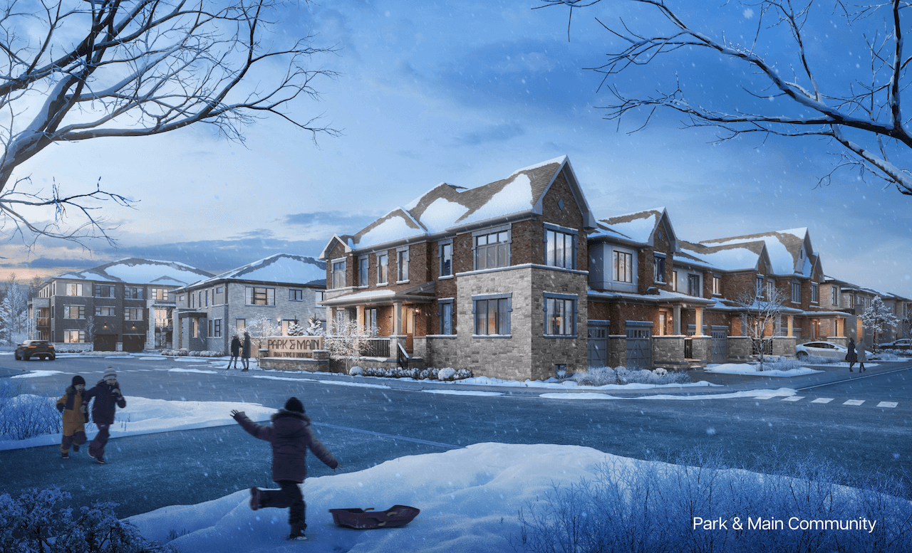 Rendering of Park & Main exterior in winter