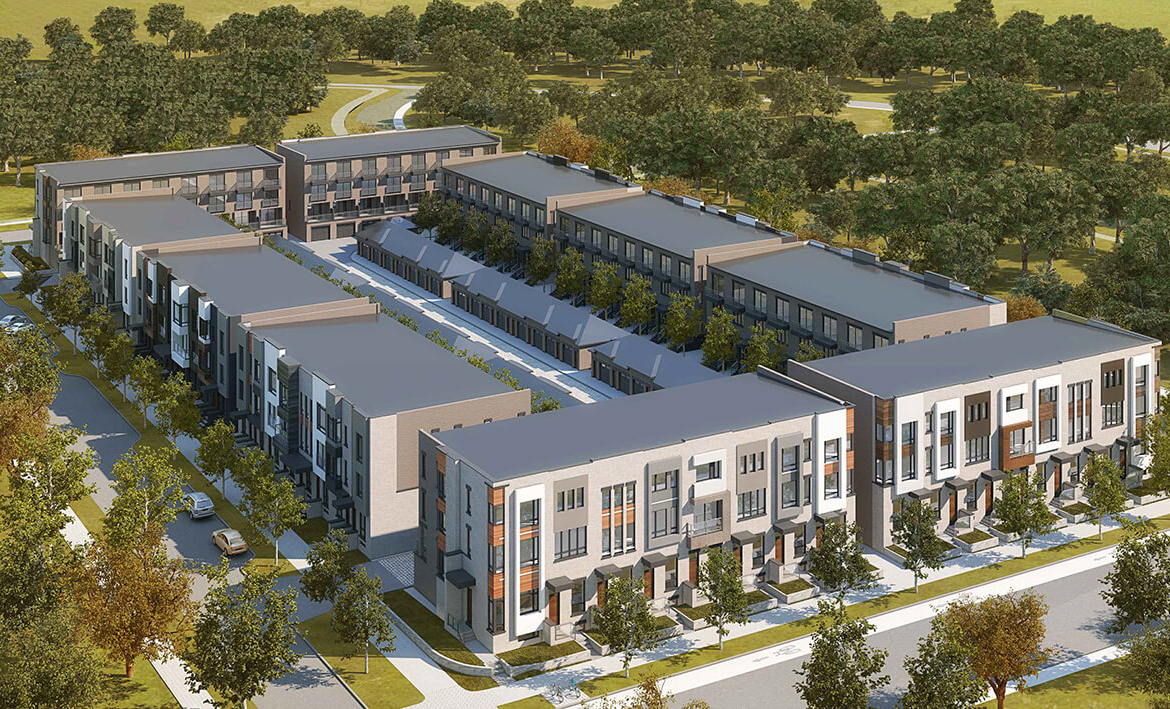 Rendering of Townhomes at Crosstown aerial