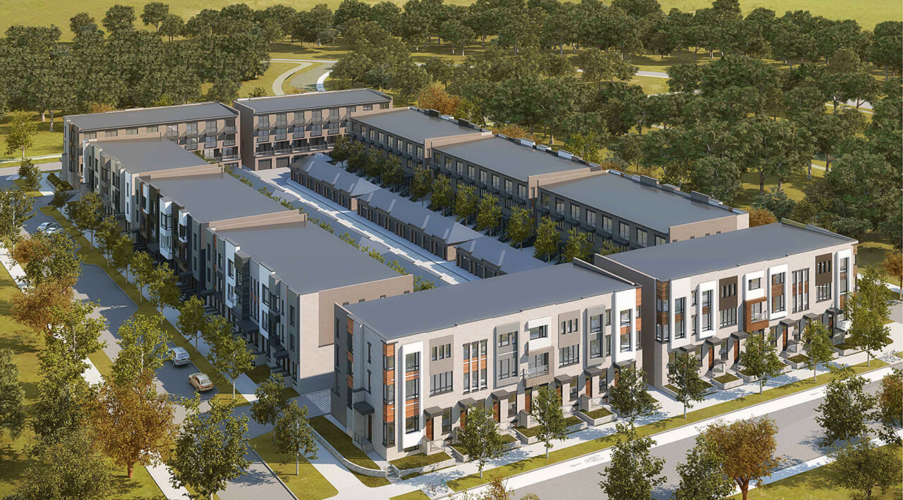 Rendering of Townhomes at Crosstown aerial
