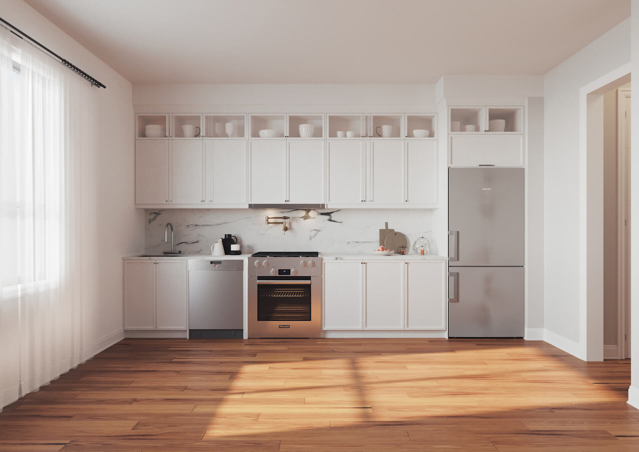 Rendering of Townhomes at Crosstown suite interior kitchen
