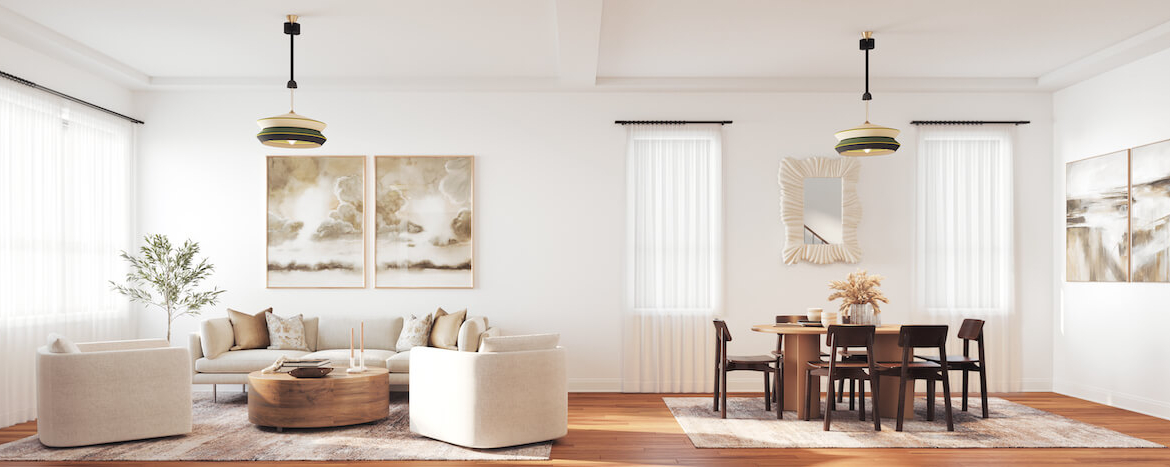 Rendering of Townhomes at Crosstown suite interior living room open concept