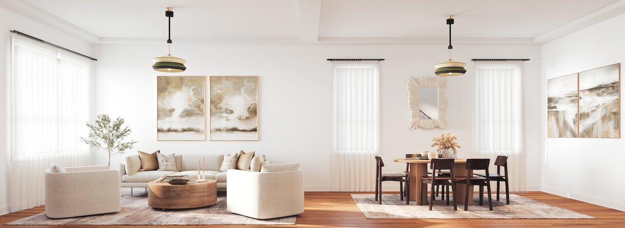 Rendering of Townhomes at Crosstown suite interior living room open concept