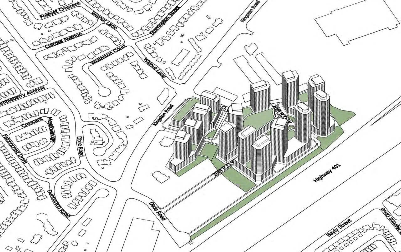Aerial map of Brookdale Centre Redevelopment Condos in Pickering Ontario Canada