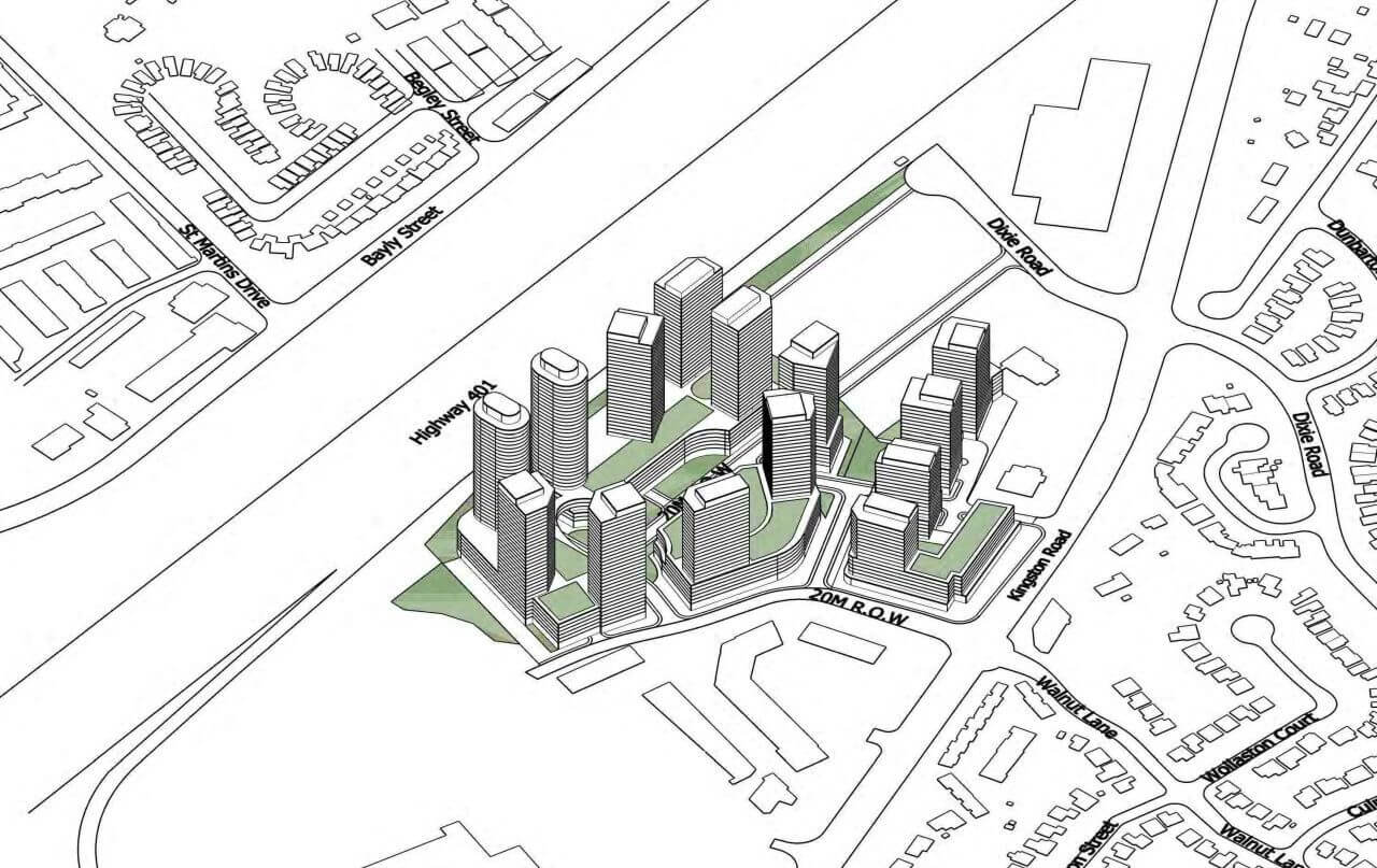 Aerial map of Brookdale Centre Redevelopment Condos in Pickering Ontario Canada