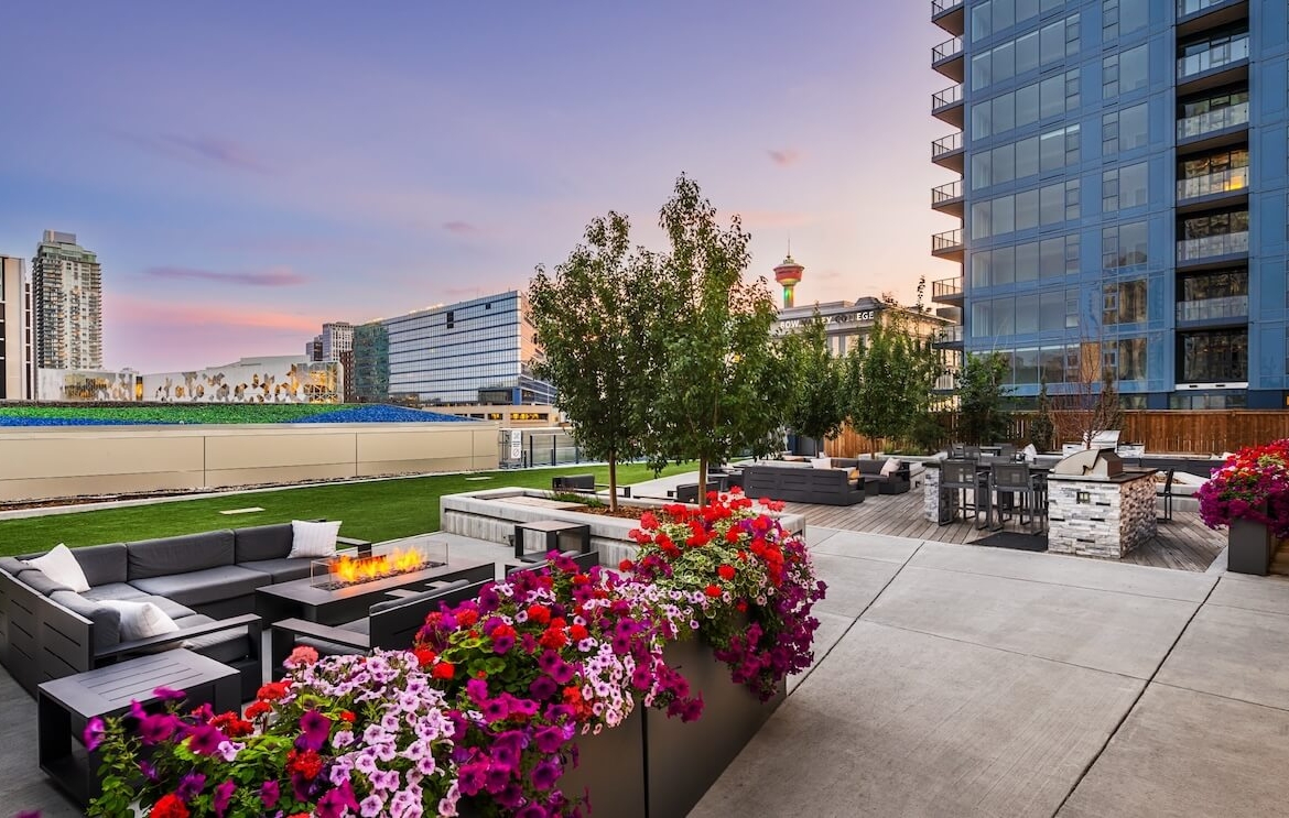 Arris Residences exterior terrace at dusk