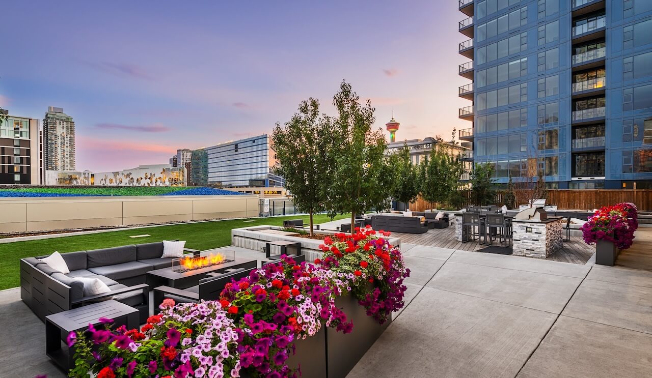 Arris Residences exterior terrace at dusk