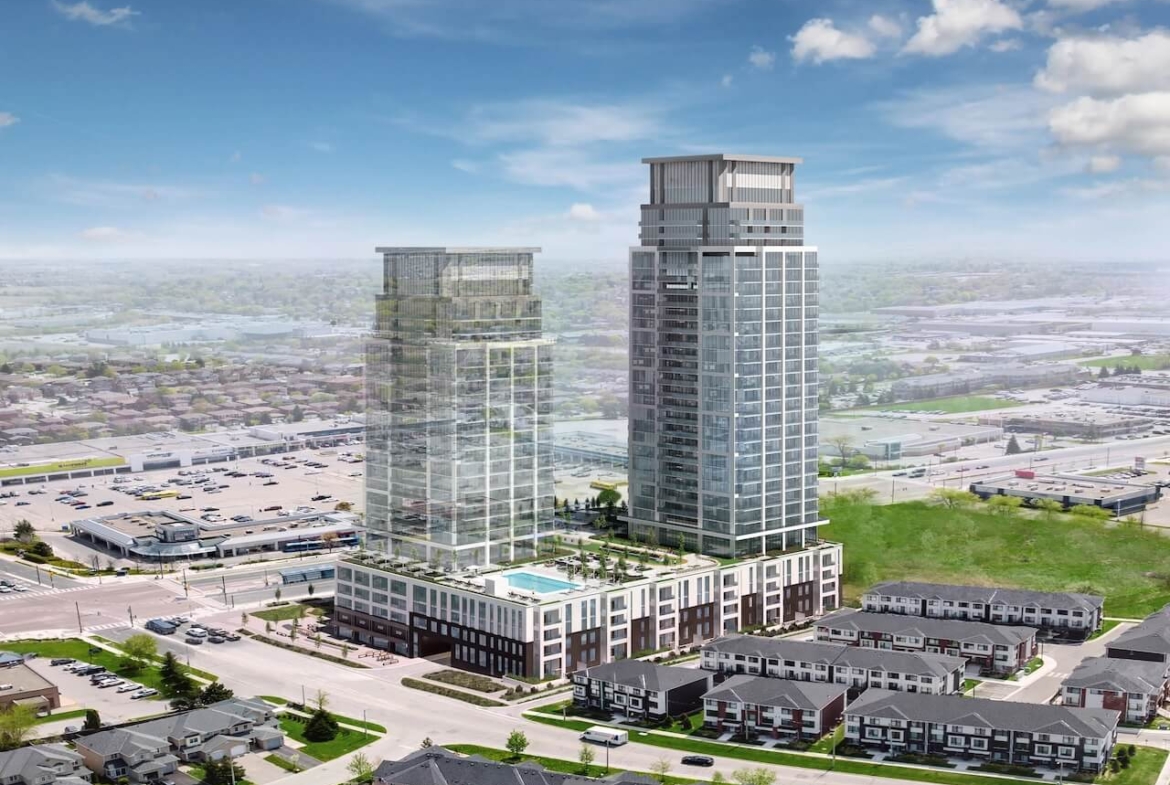 Rendering aerial exterior Burnet Condos at Rise & Rose