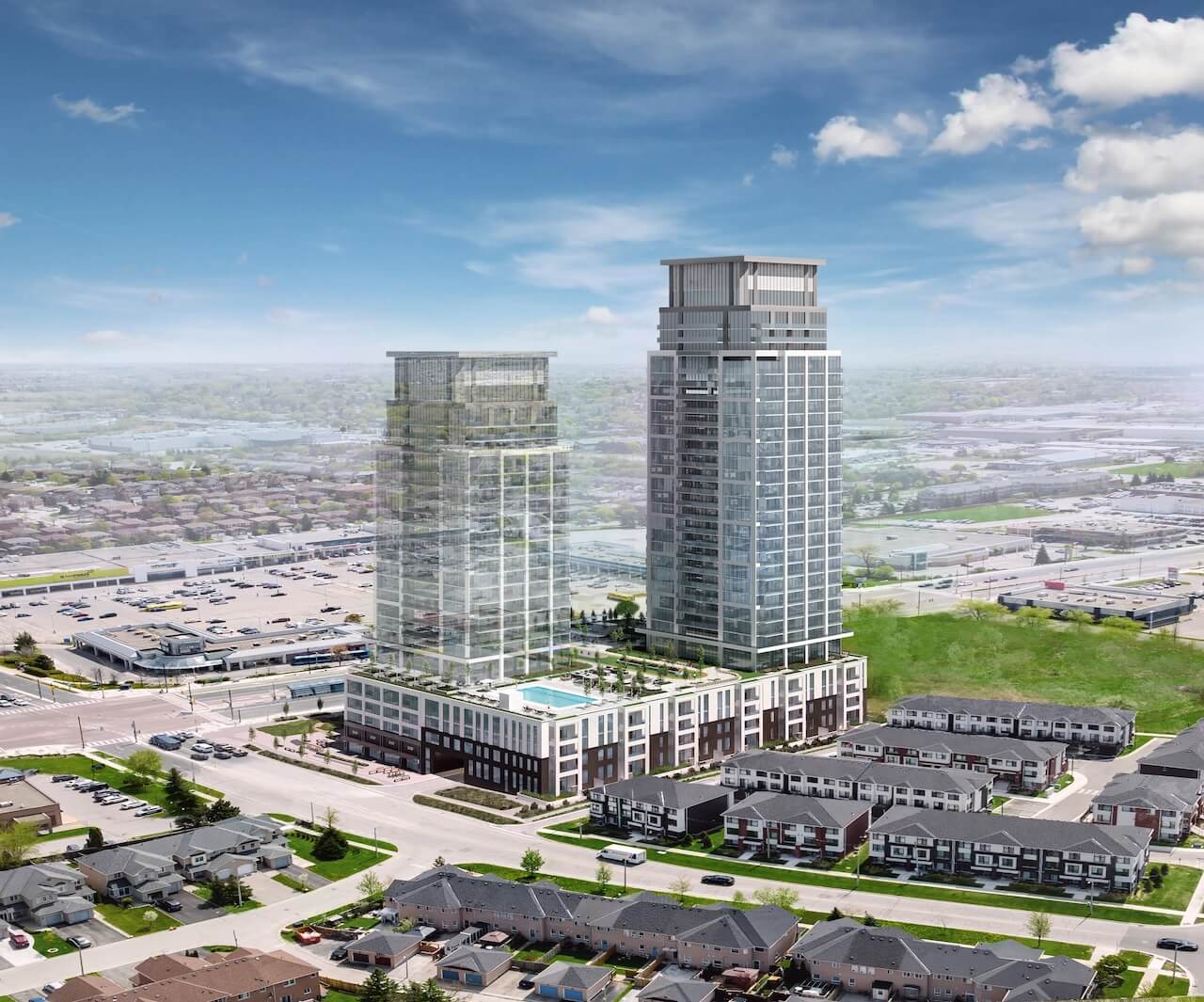 Rendering aerial exterior Burnet Condos at Rise & Rose