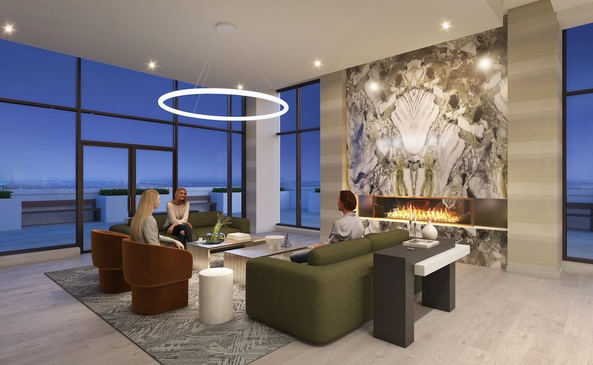 Rendering Burnet Condos at Rise & Rose party room night