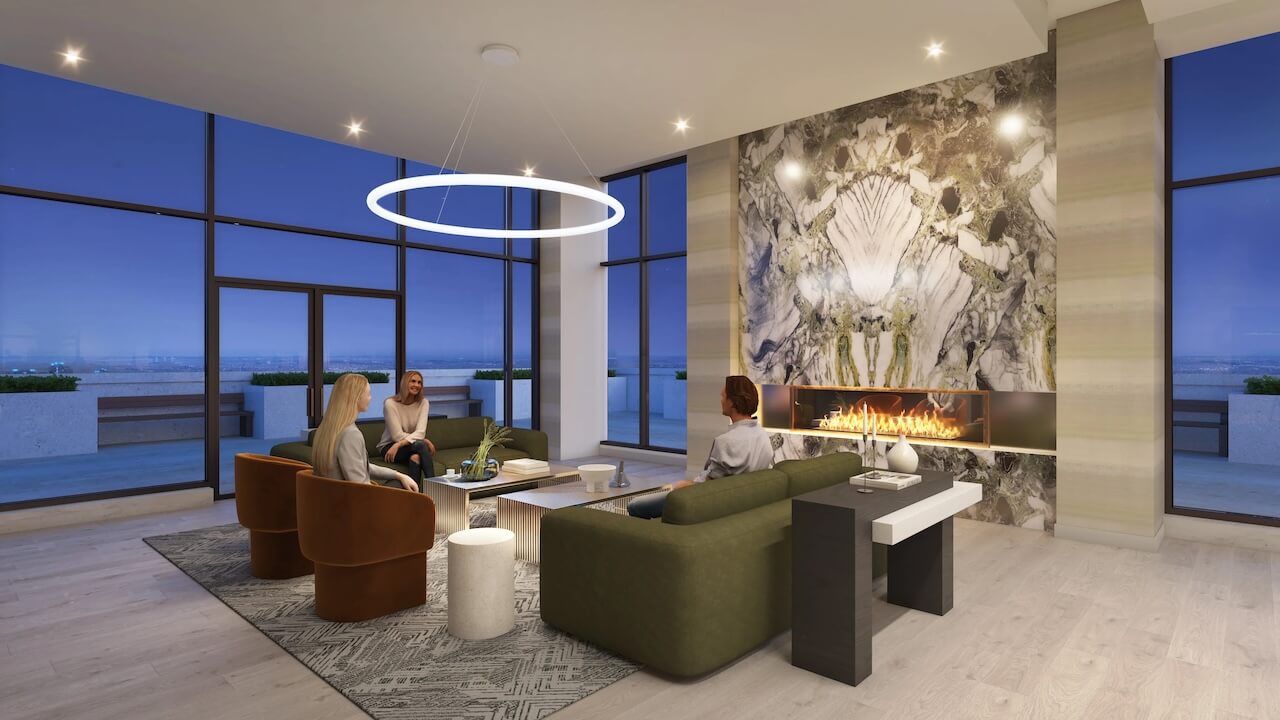 Rendering Burnet Condos at Rise & Rose party room night