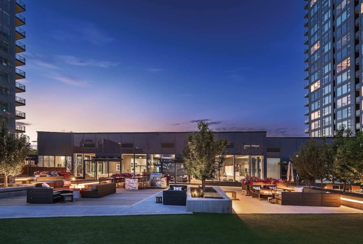 Rendering of Arris Residences outdoor terrace at night