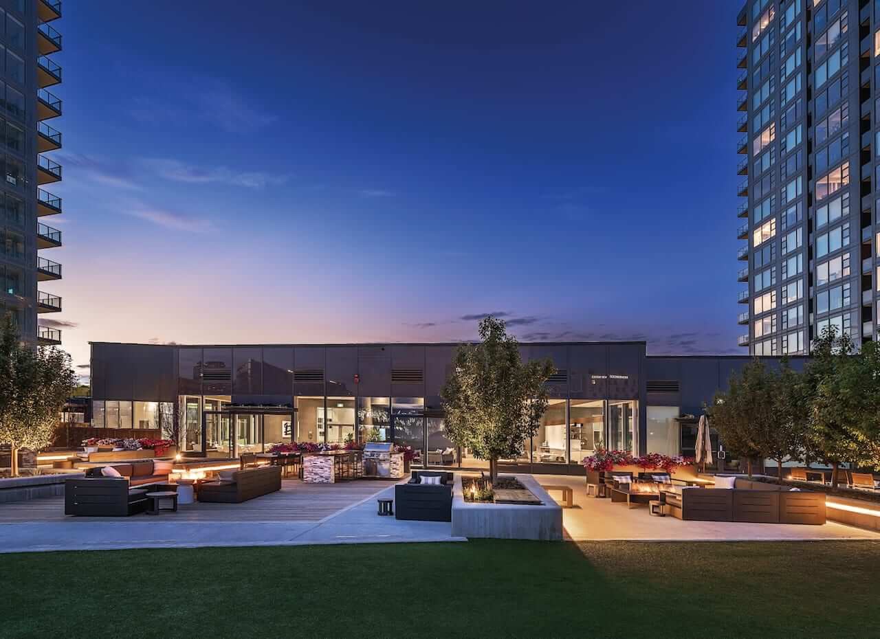 Rendering of Arris Residences outdoor terrace at night
