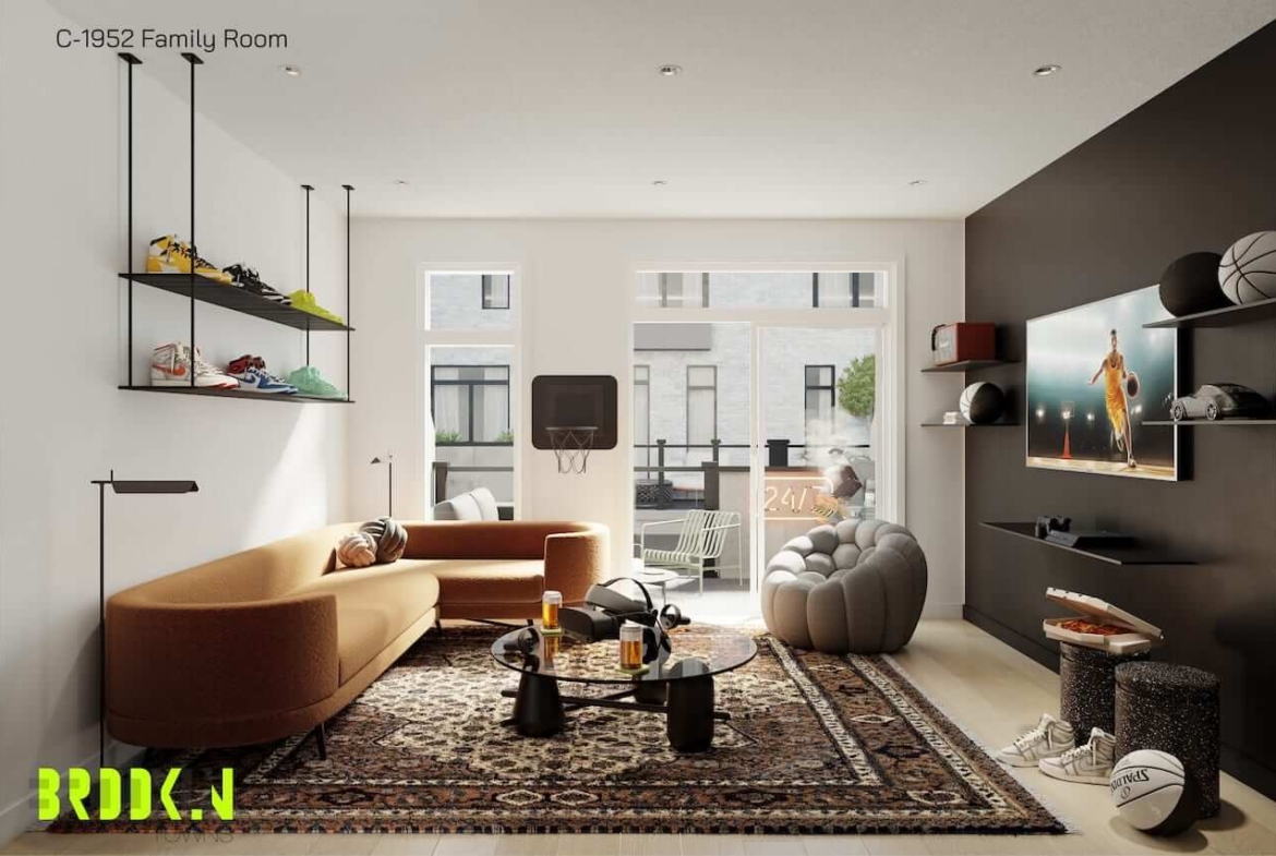 Rendering of Brooklin Towns suite interior living room