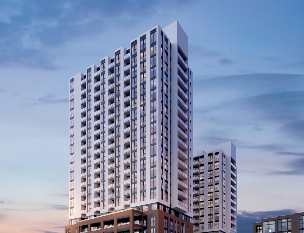 Rendering of 1989 Condos exterior evening