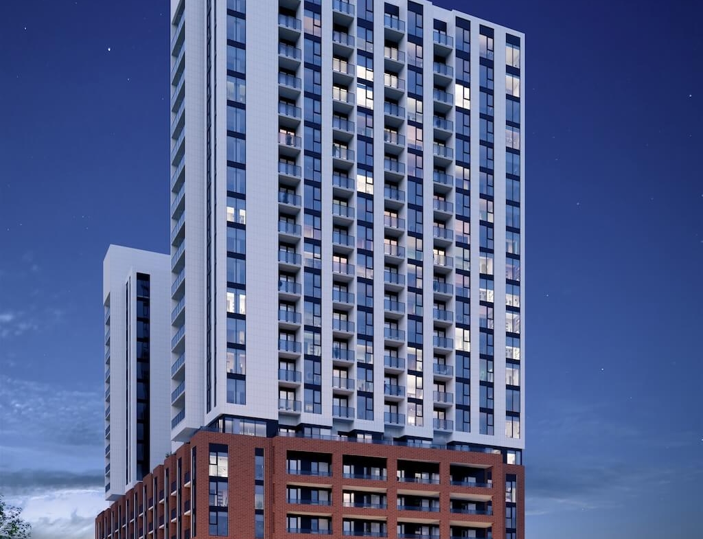 Rendering of 1989 Condos exterior night