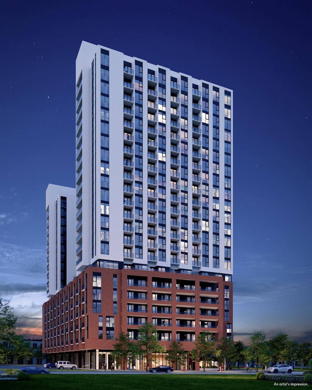Rendering of 1989 Condos exterior night