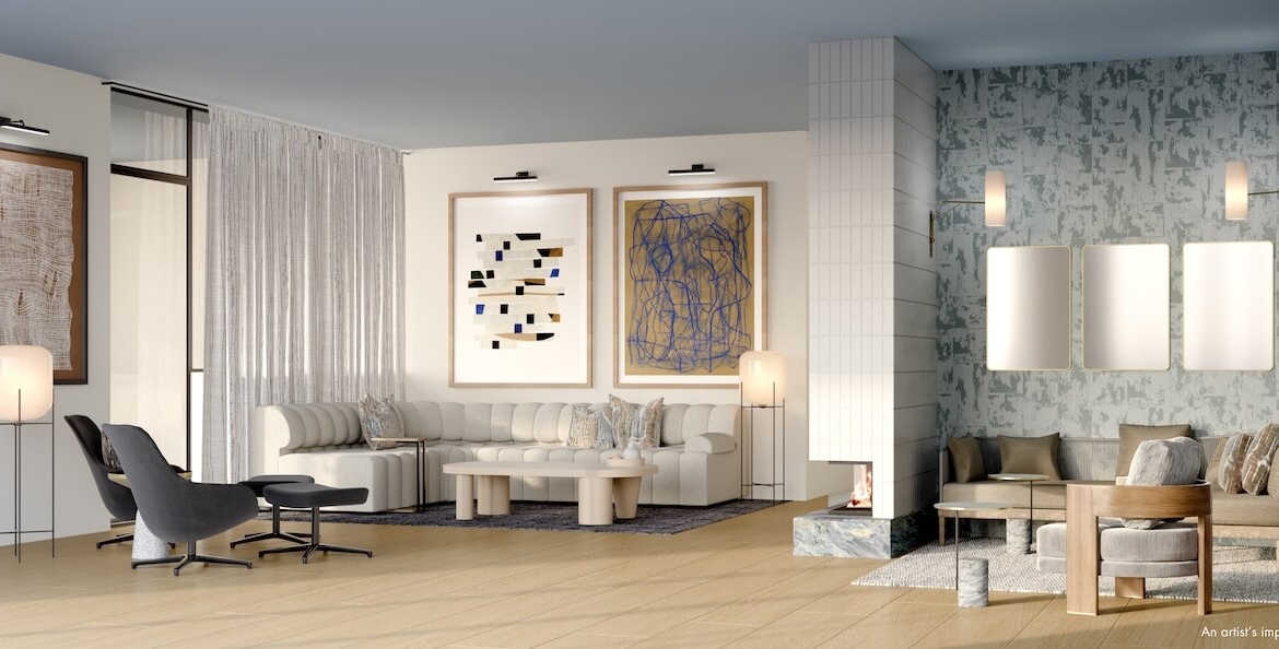 Rendering of 1989 Condos interior party room lounge
