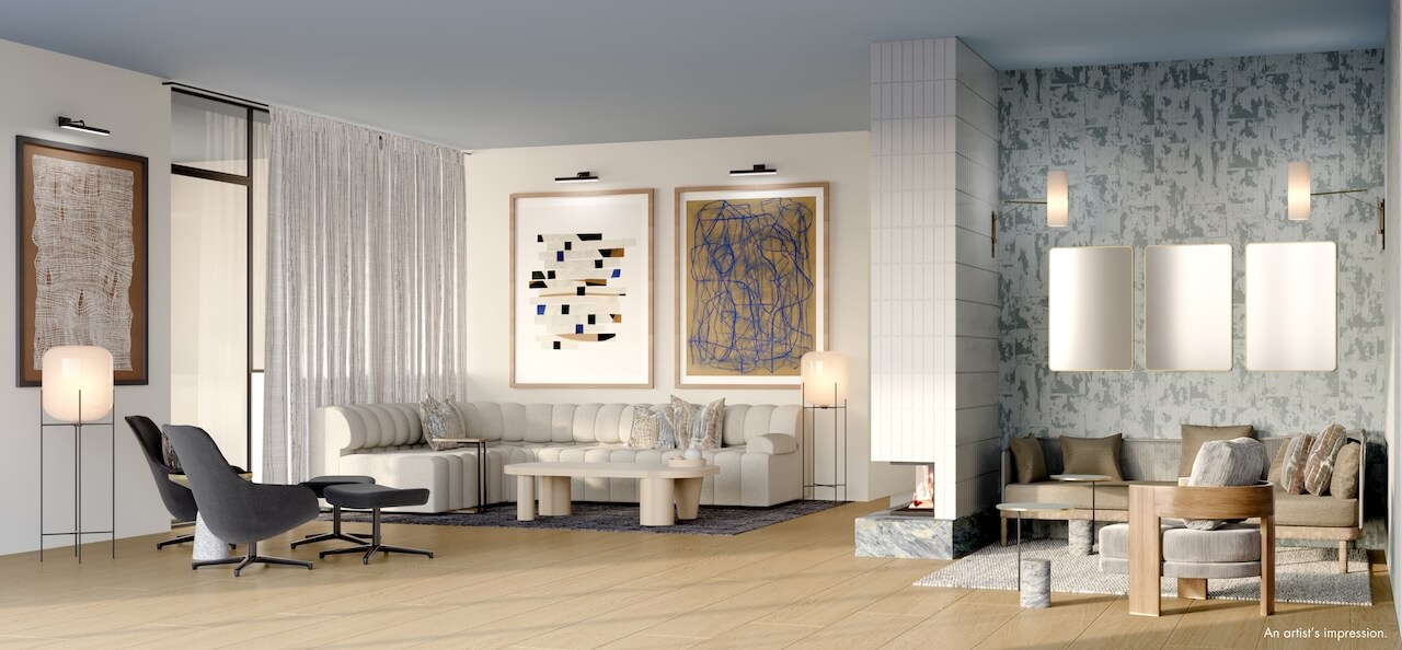 Rendering of 1989 Condos interior party room lounge