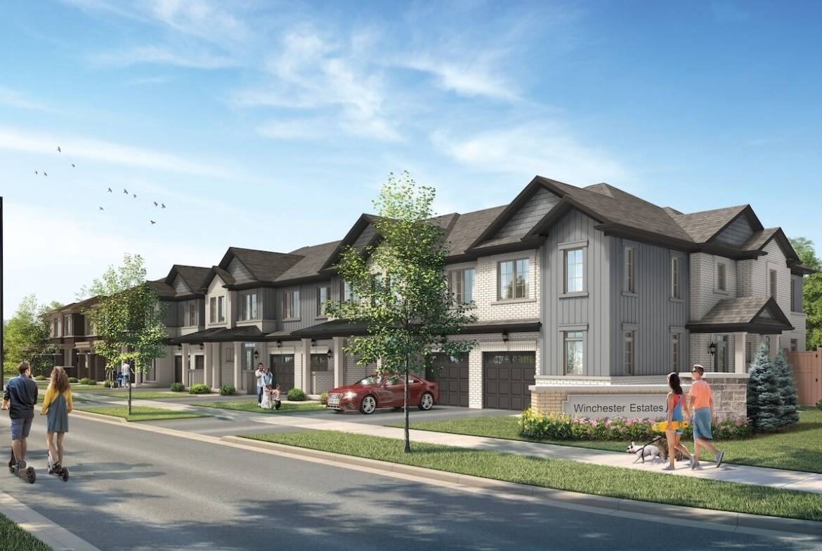 Rendering of Winchester Estates townhomes during the day