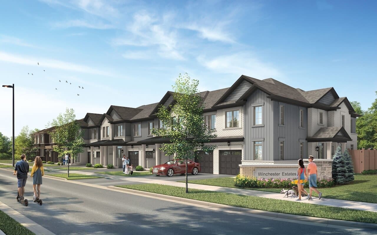 Rendering of Winchester Estates townhomes during the day