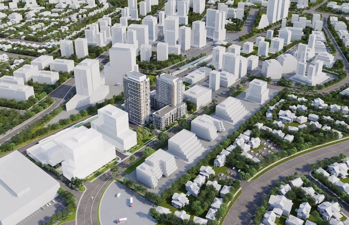 Aerial of Stationside Condos in Milton