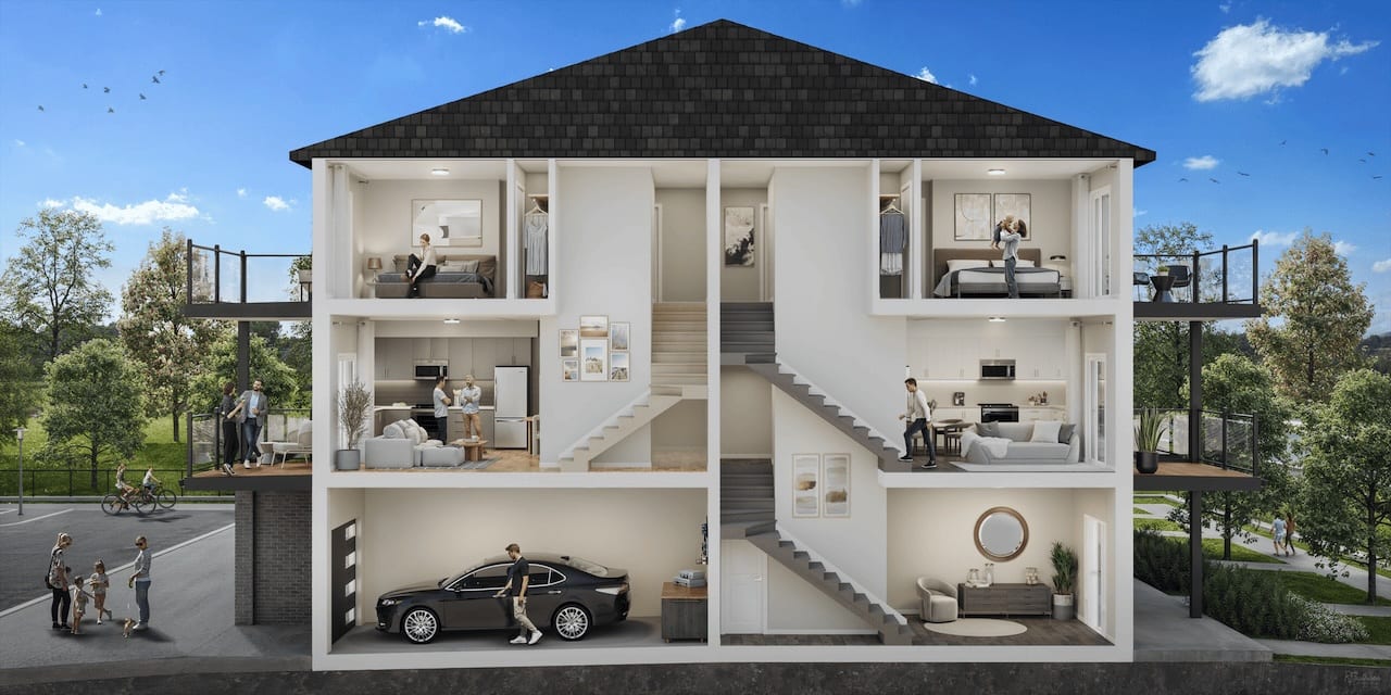 Rendering of The Block on Clair dollhouse three floors