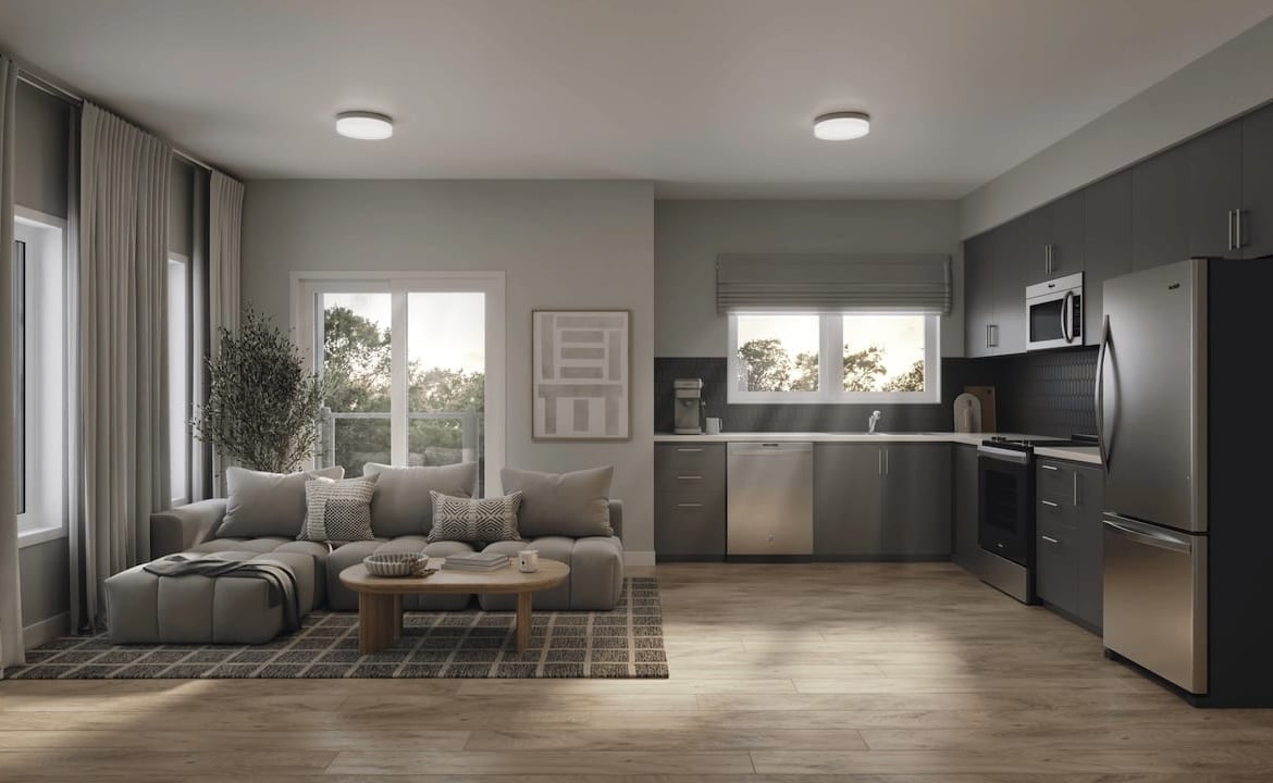 Rendering of The Block on Clair suite interior kitchen A