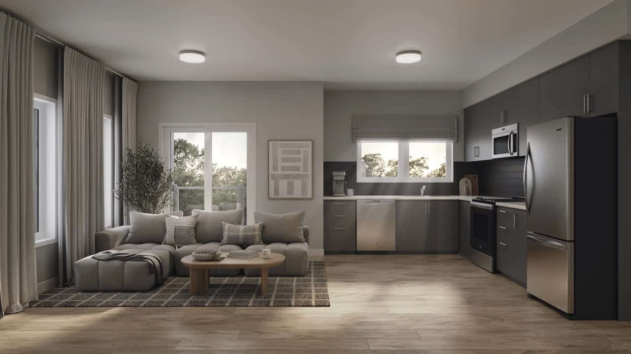 Rendering of The Block on Clair suite interior kitchen A
