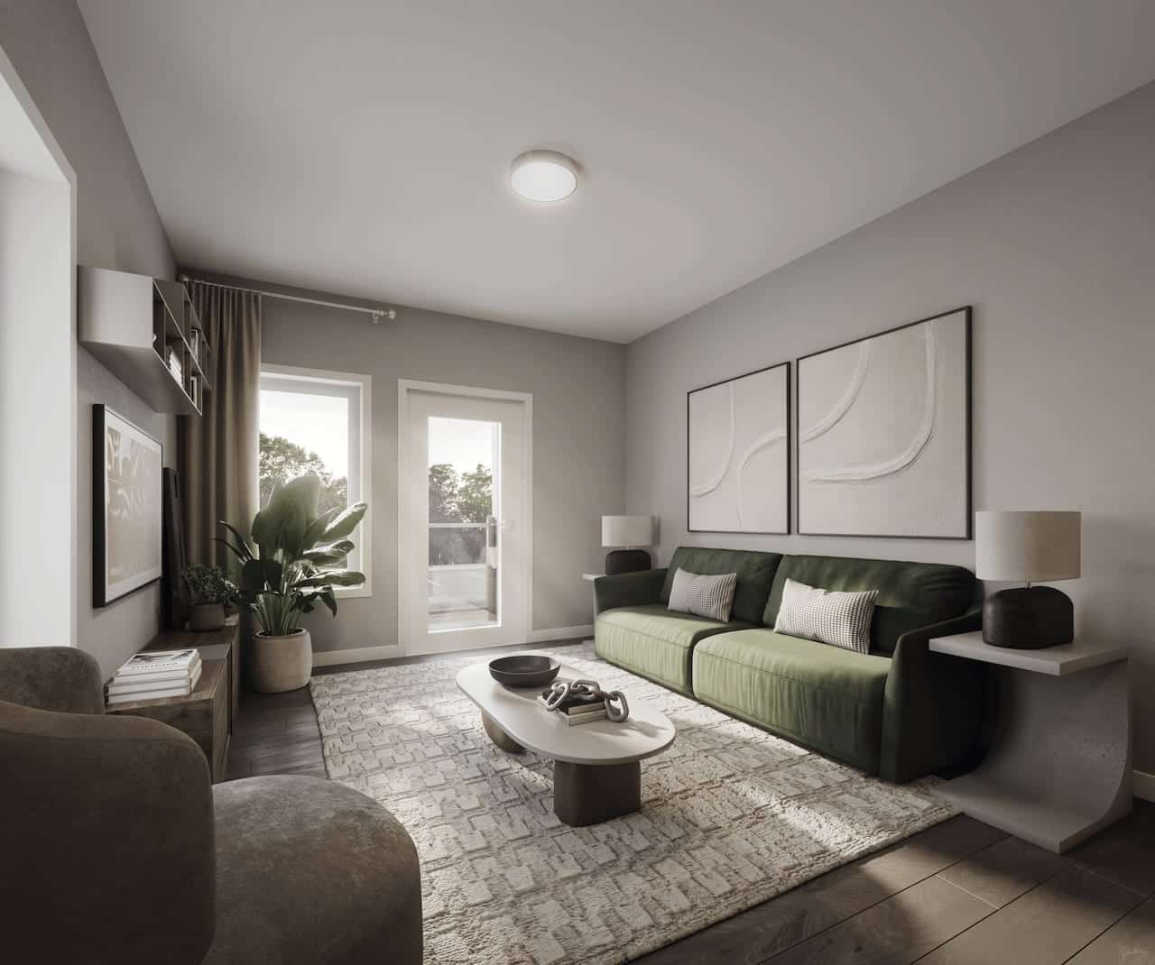 Rendering of The Block on Clair suite interior Stacked living