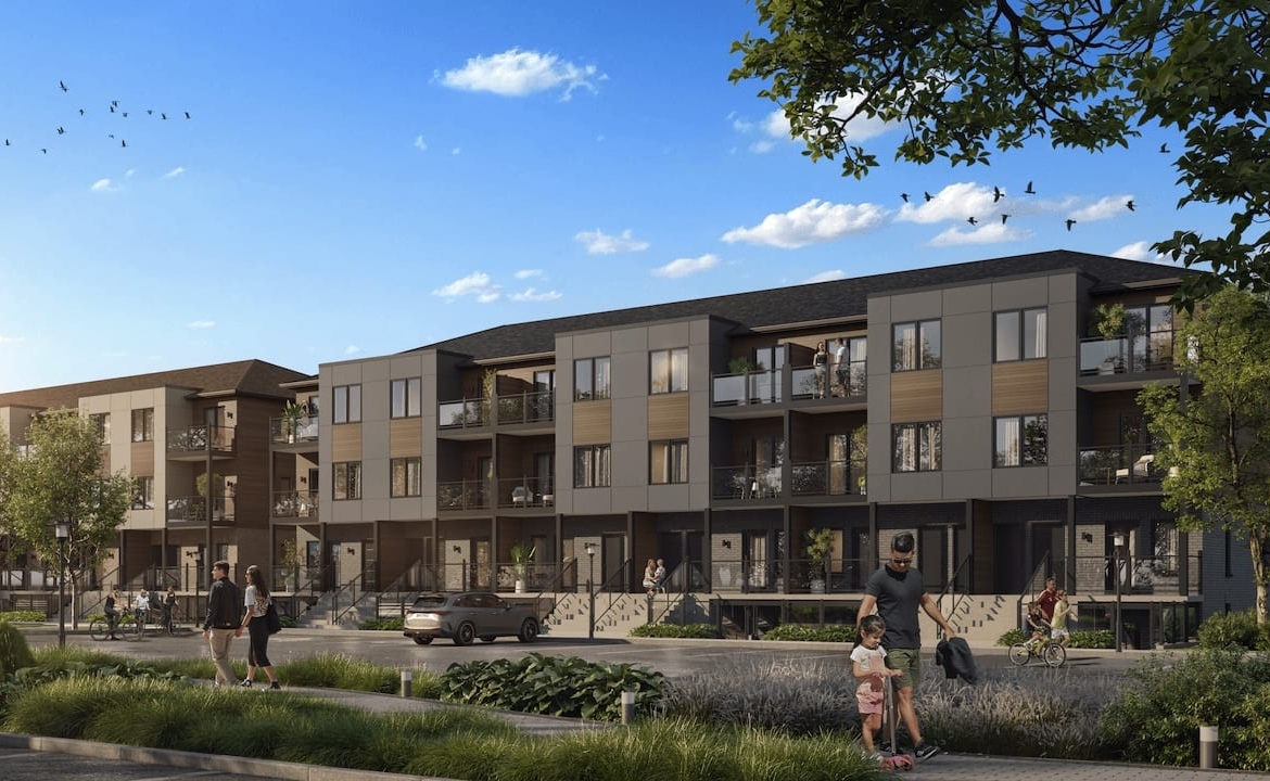 Rendering of The Block on Clair suite interior stacked towns during the day