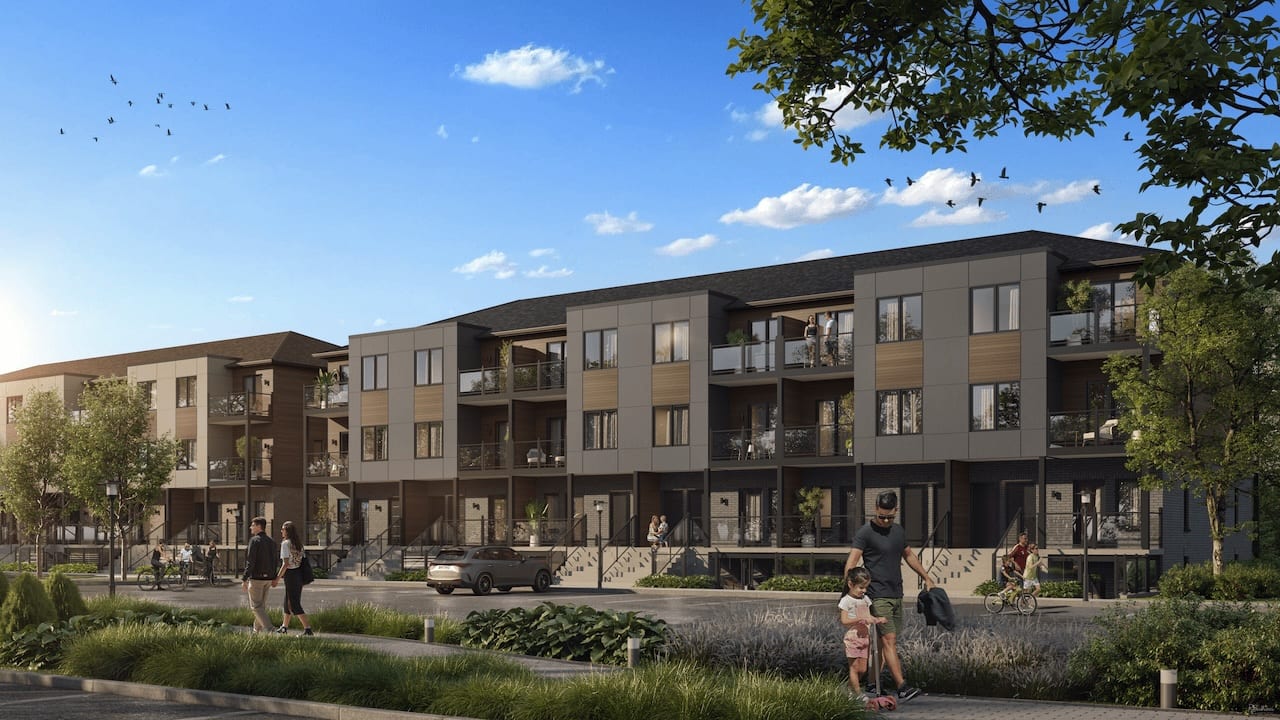 Rendering of The Block on Clair suite interior stacked towns during the day