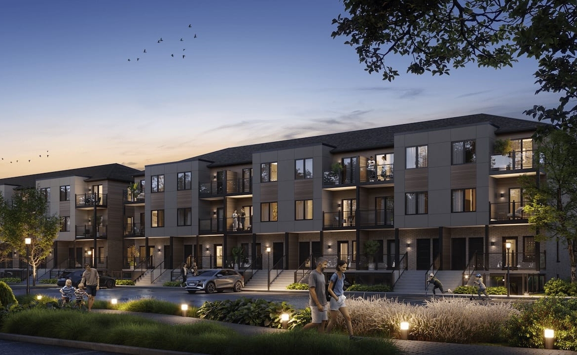 Rendering of The Block on Clair suite interior stacked towns at night