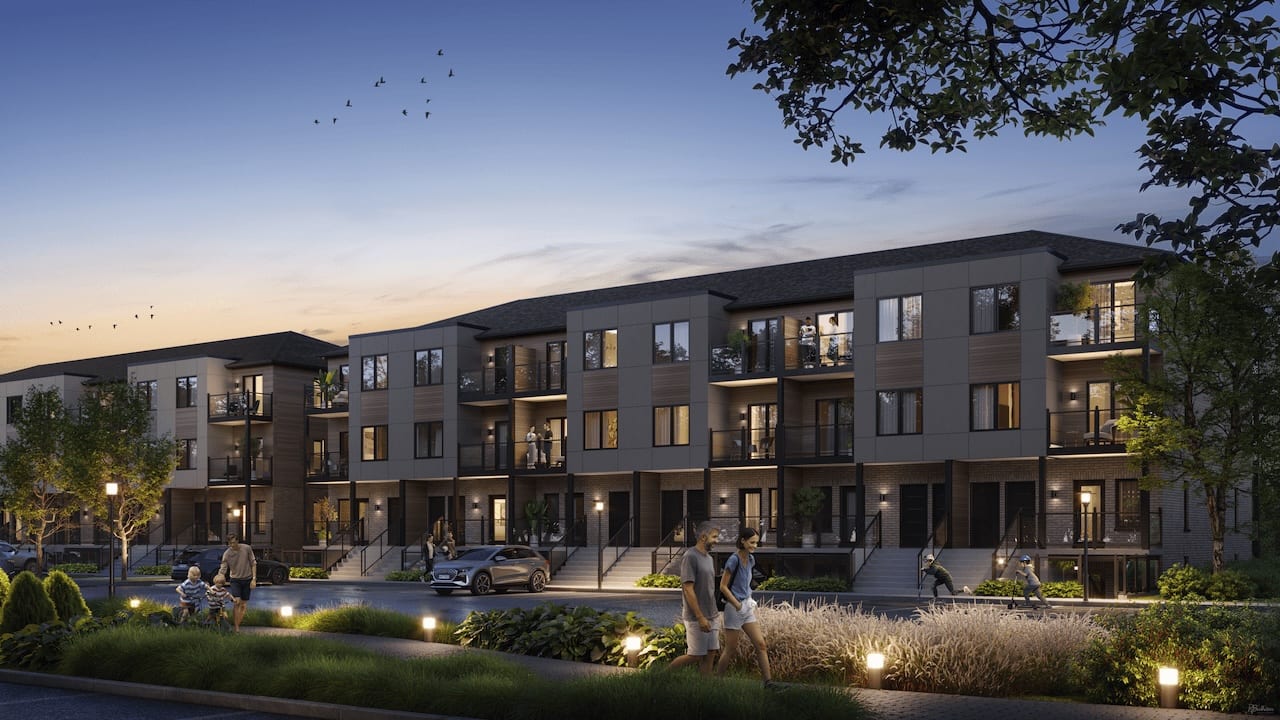 Rendering of The Block on Clair suite interior stacked towns at night