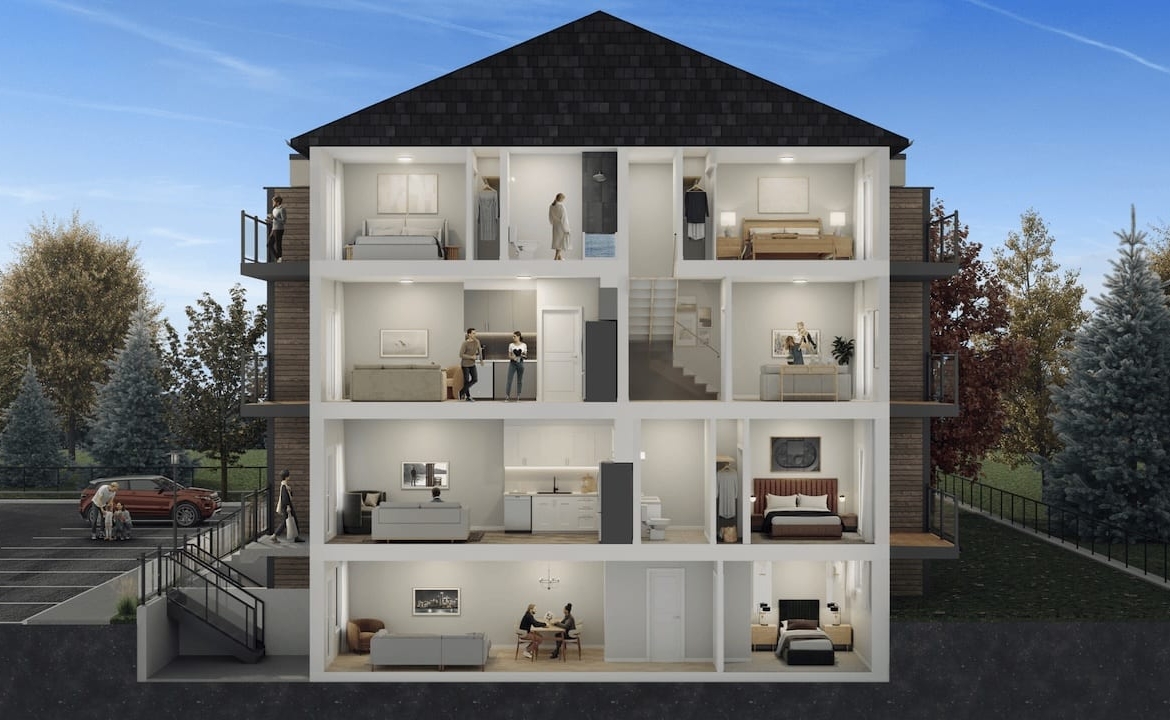 Rendering of The Block on Clair dollhouse four floors