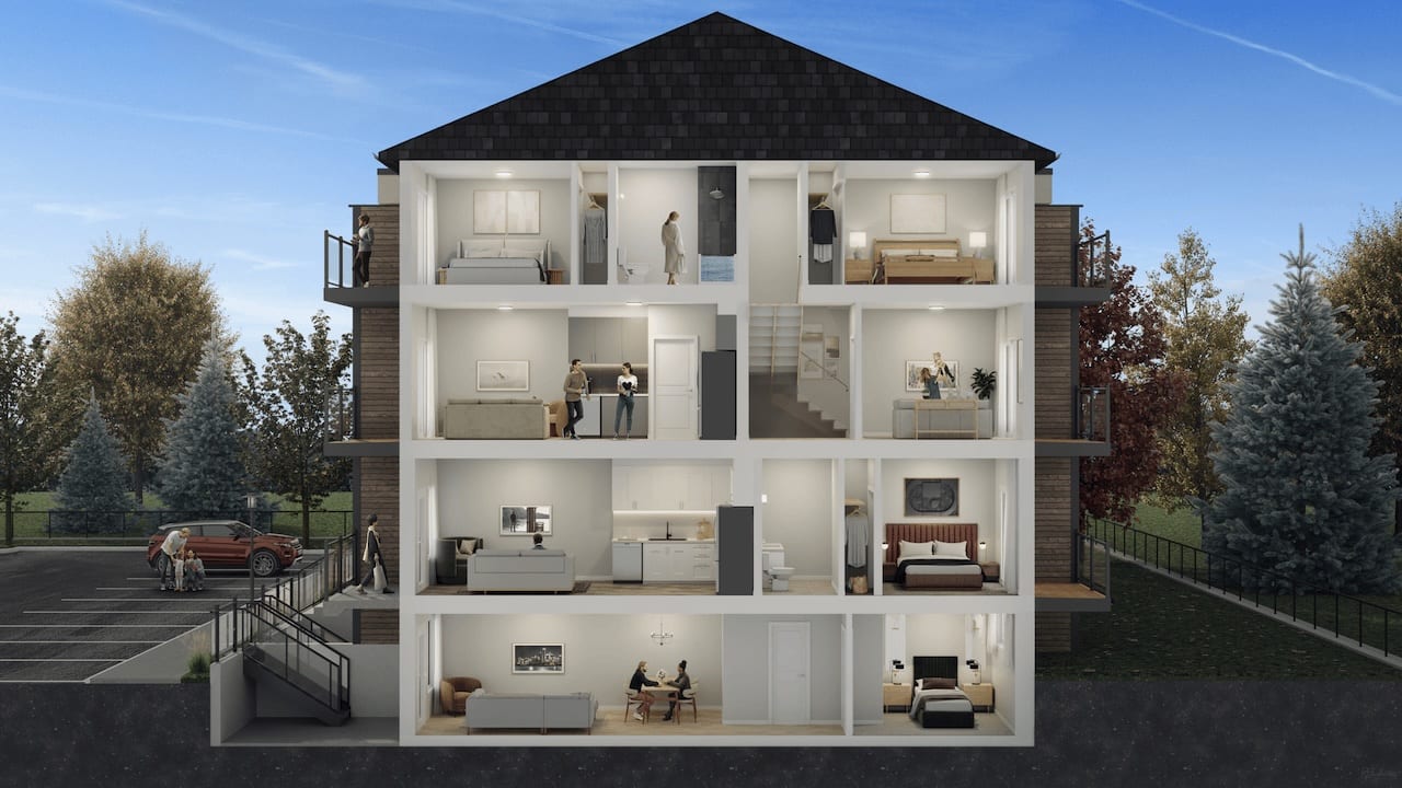 Rendering of The Block on Clair dollhouse four floors