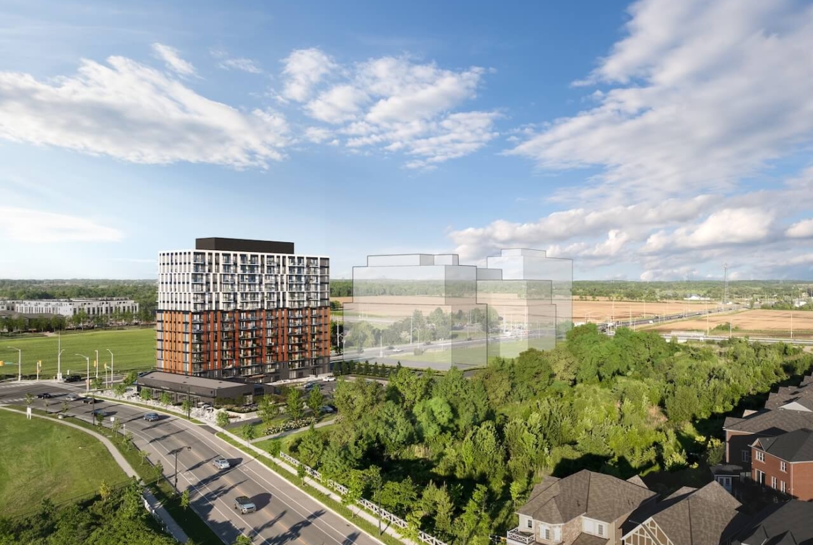 Rendering of The Laurels Condos exterior with future phases