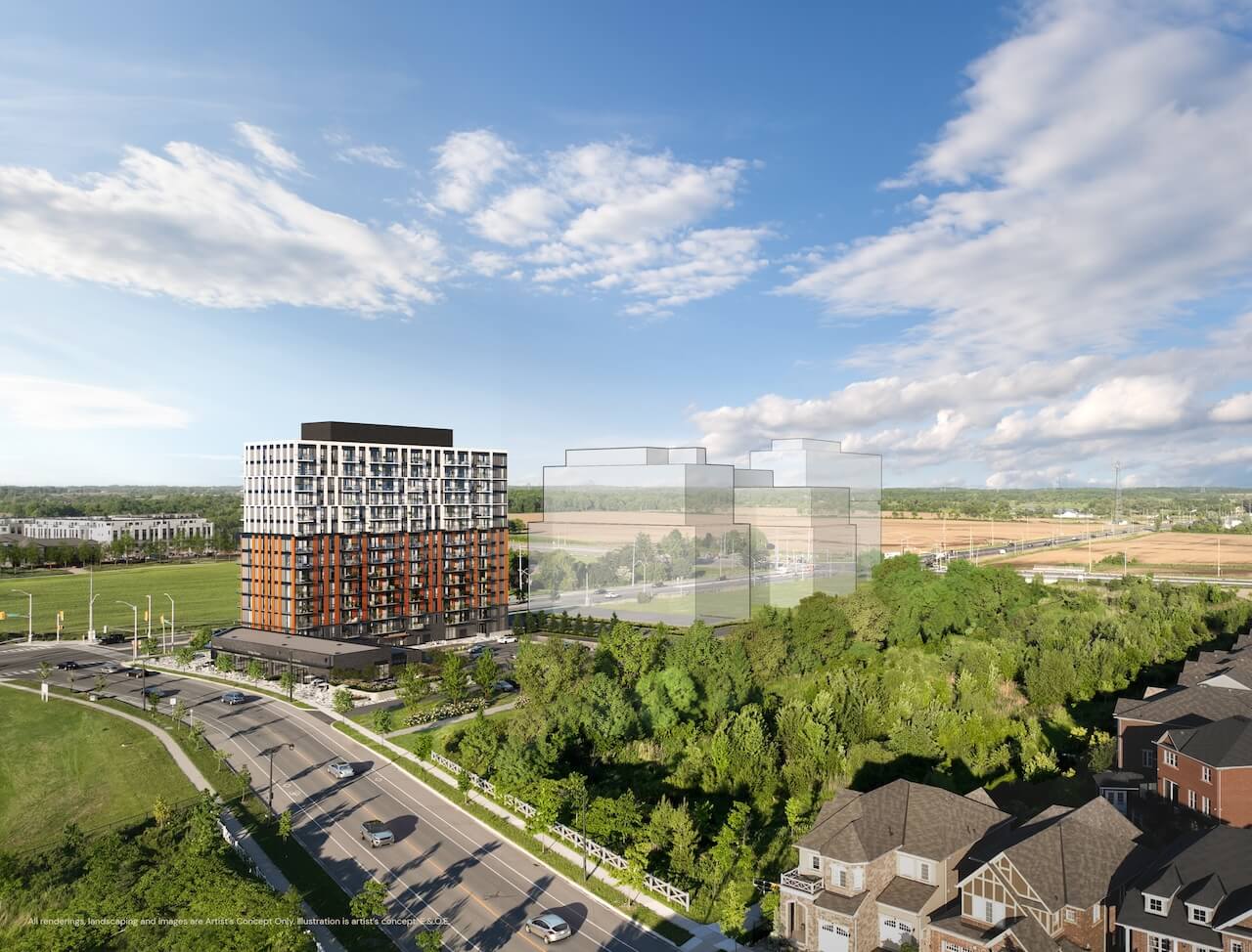 Rendering of The Laurels Condos exterior with future phases