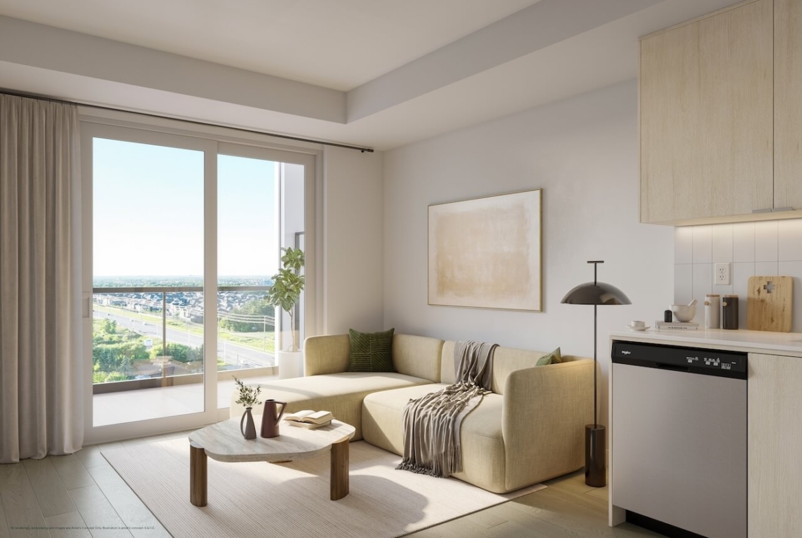 Rendering of The Laurels Condos suite interior living room