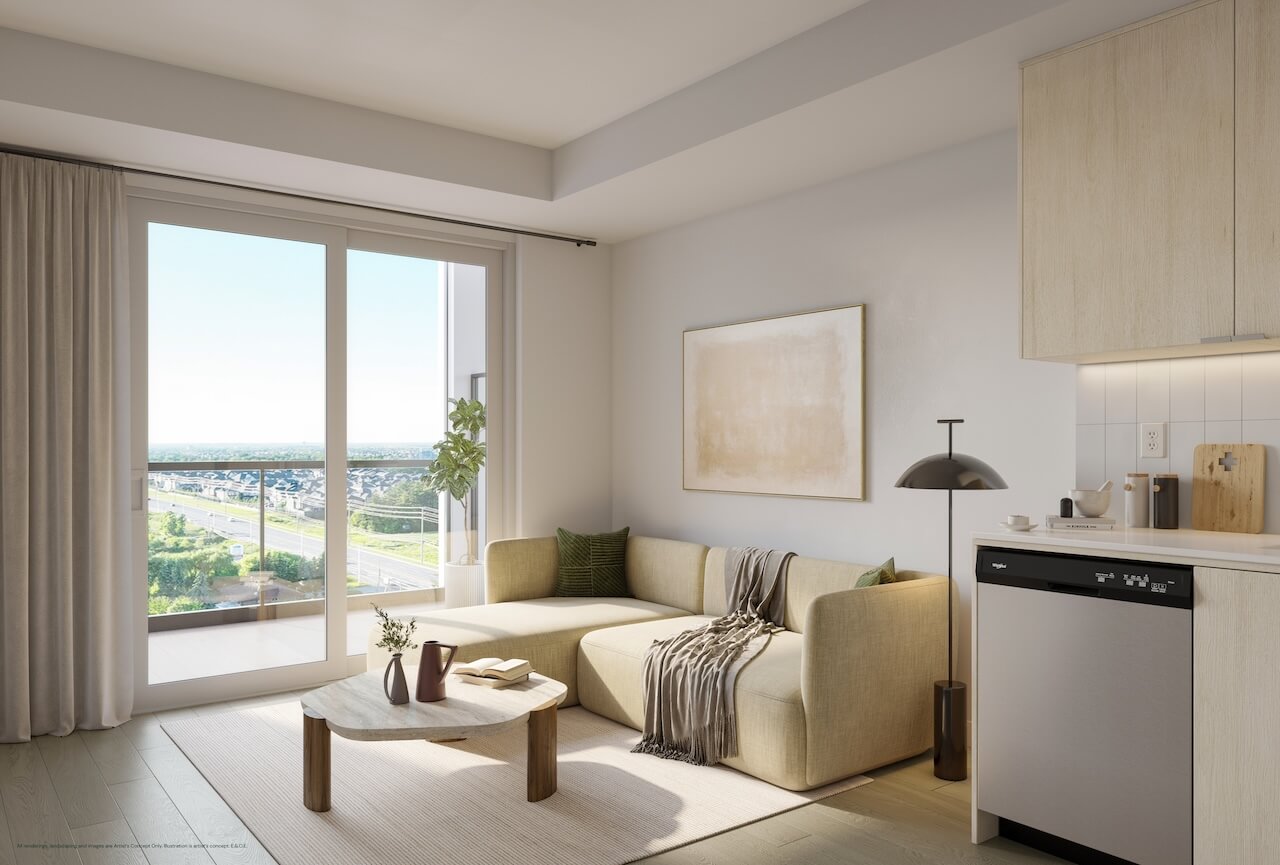 Rendering of The Laurels Condos suite interior living room