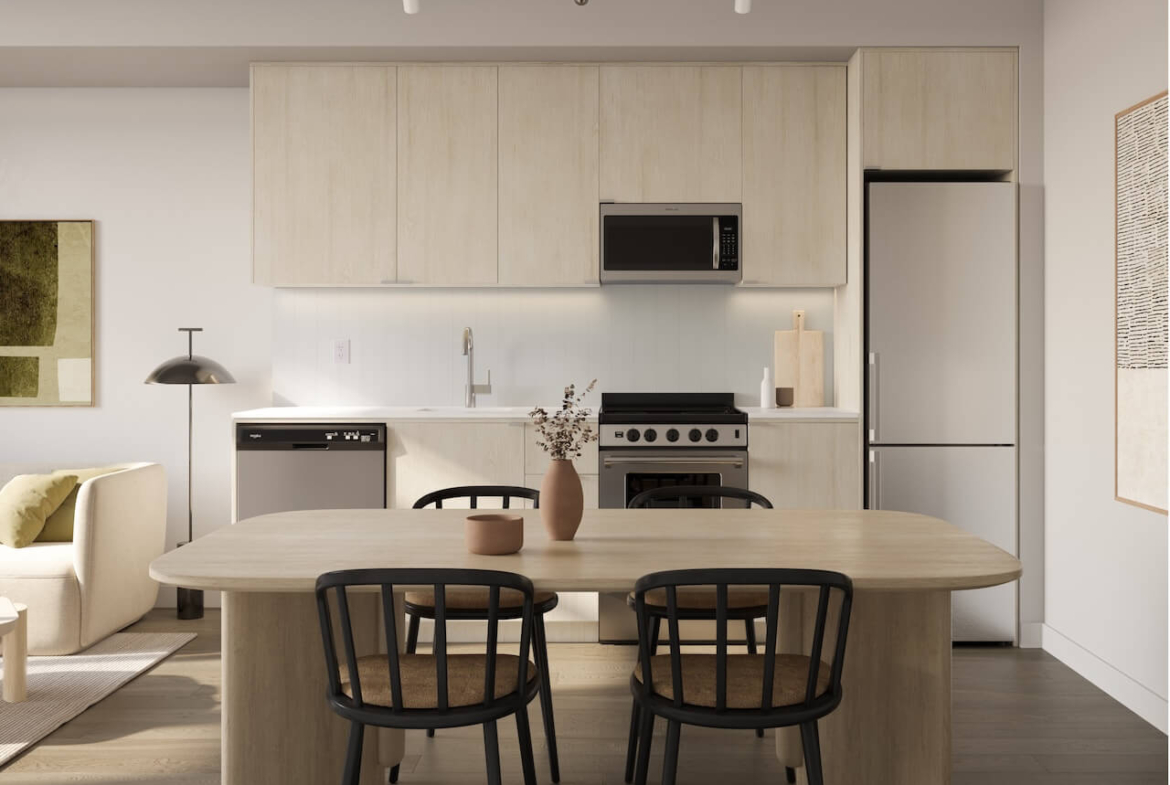 Rendering of The Laurels Condos suite interior standard kitchen A