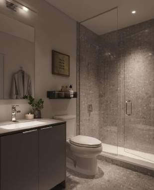 Rendering of ClockWork 4 Condos suite interior bathroom
