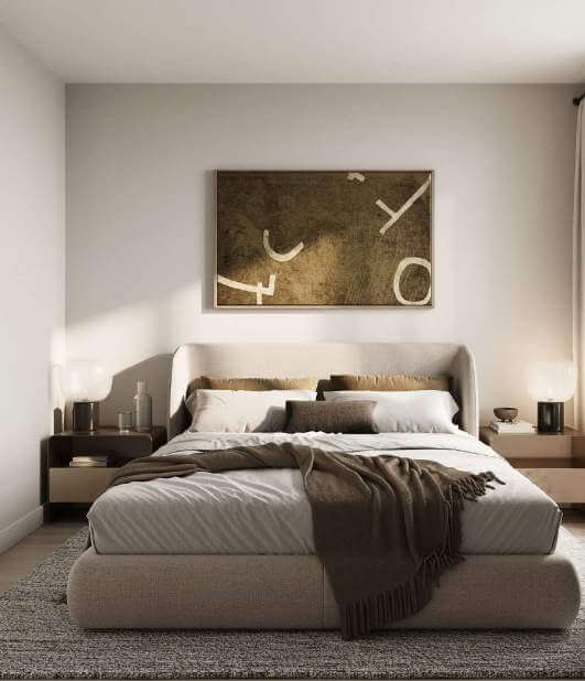 Rendering of ClockWork 4 Condos suite interior bedroom