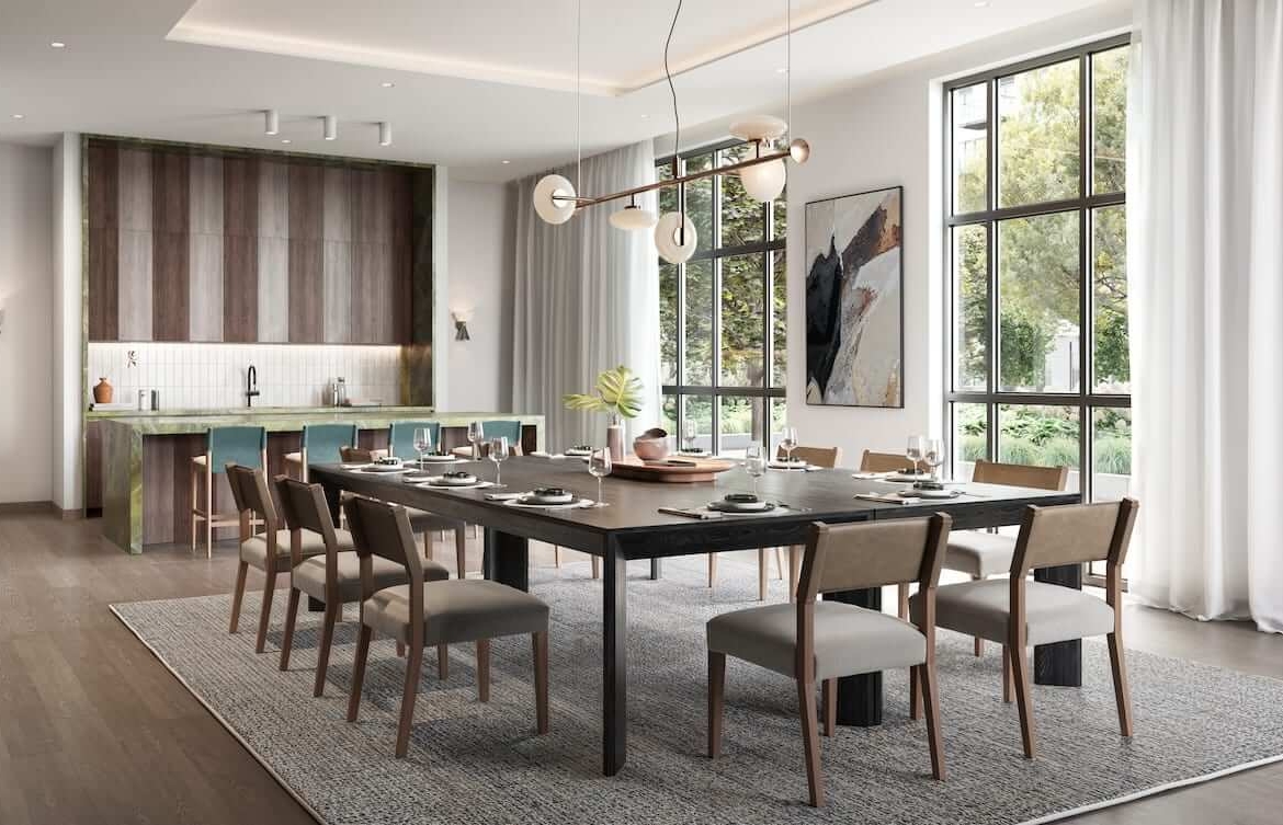 Rendering of ClockWork 4 Condos social lounge party room