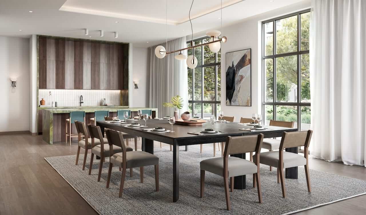 Rendering of ClockWork 4 Condos social lounge party room