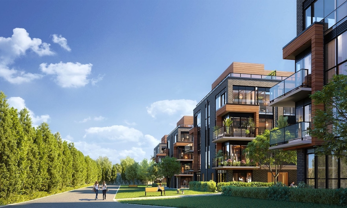 Rendering of Lawrence Hill Towns exterior walking path
