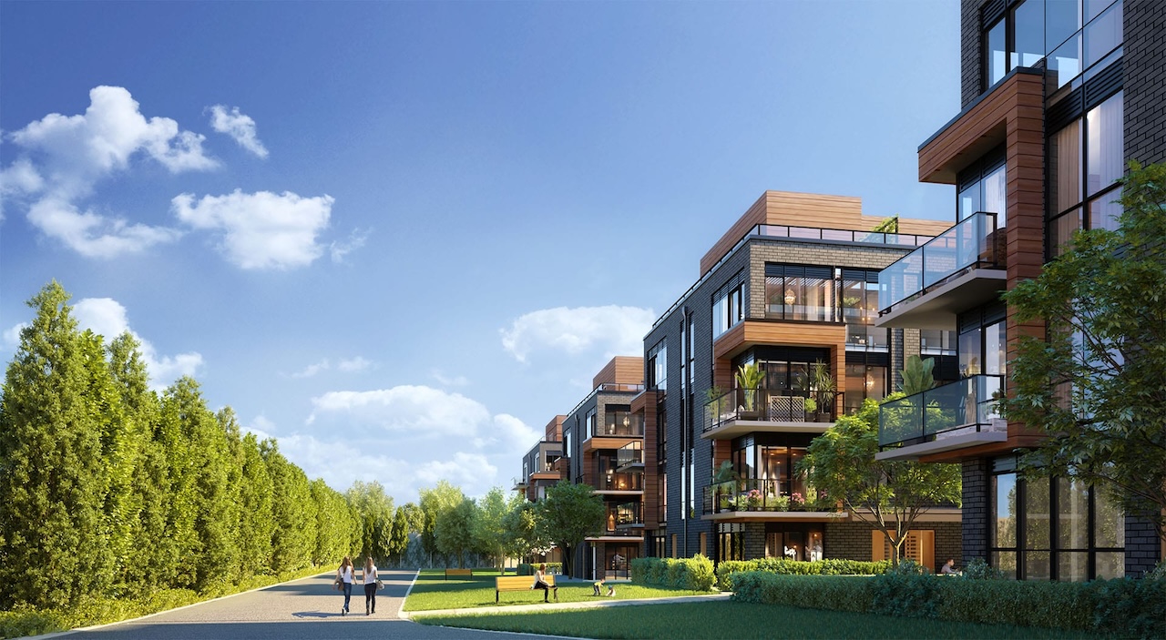 Rendering of Lawrence Hill Towns exterior walking path