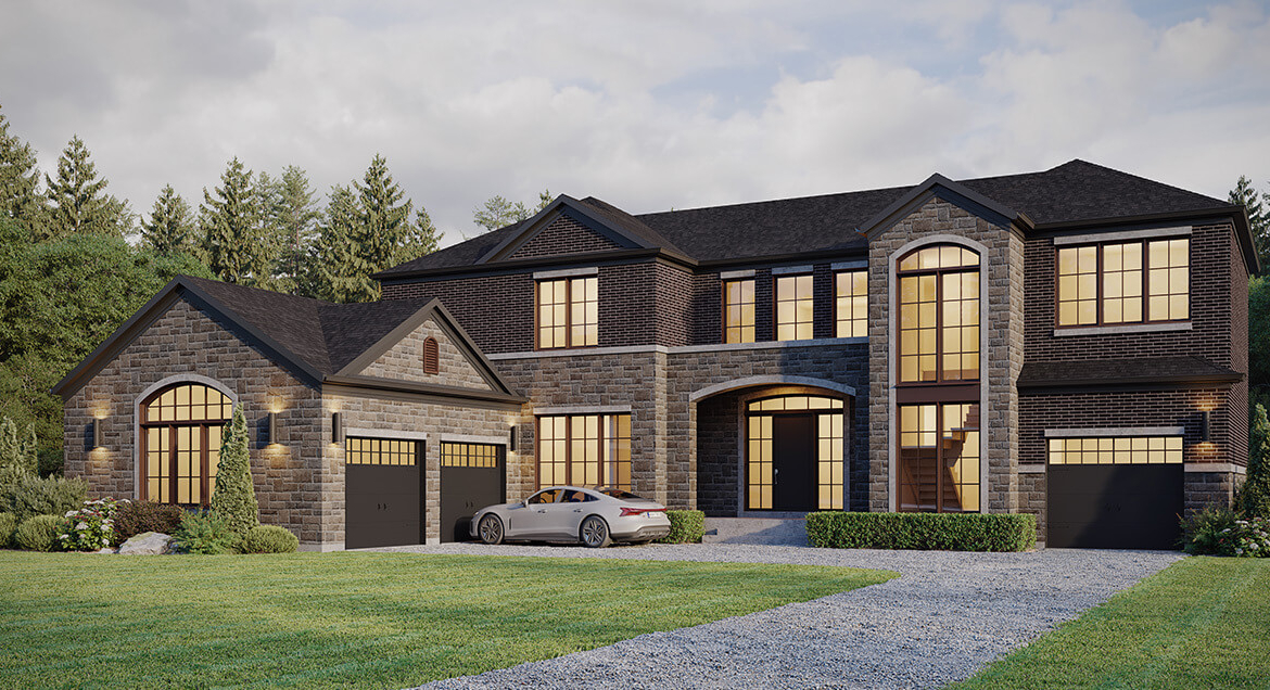 Springwinds Estates exterior rendering at dusk