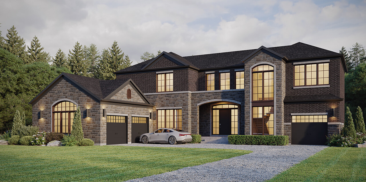 Springwinds Estates exterior rendering at dusk